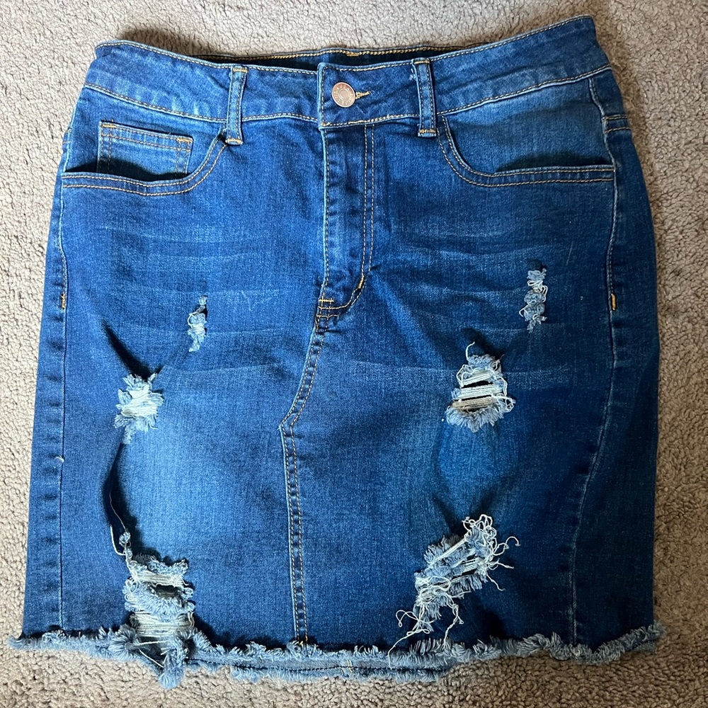 SHEIN Blue Jean high rise ripped mini skirt - size large